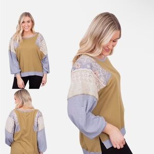 FREE PEOPLE Feelin it Colorblock Army Combo T-Shirt Size L OB1068176 $98